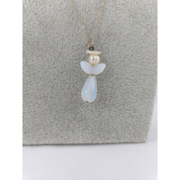 Sterling Silver Pearl & Moonstone? Teardrop Angel Necklace Earring Set Religious - Picture 2 of 5